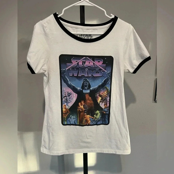 Star Wars Ringer Tee Darth Vader Black & White L Her Universe Hot Topic - Picture 1 of 3